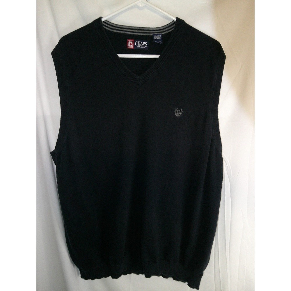 Chaps Sweater Vest V-Neck Sleeveless Knit Pullover‎ Layering Blue XLT